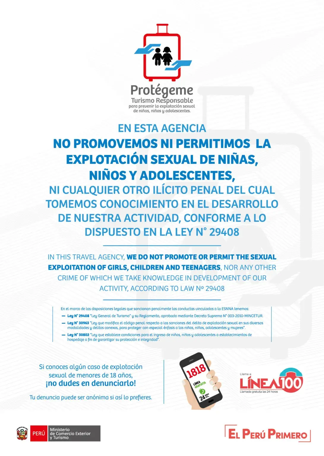 Official ESNNA Child Protection Policy Poster in Peru
